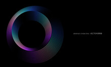 Abstract Circles Lines Pattern Round Frame Colorful Spectrum Light Isolated On Black Background. Vector Illustration In Concept Digital, Technology, Modern, Science.