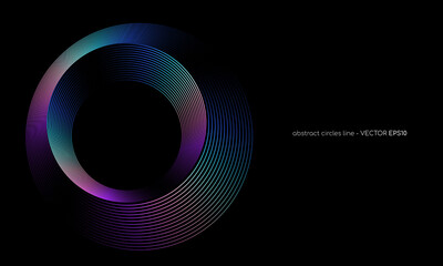 Poster - Abstract circles lines pattern round frame colorful spectrum light isolated on black background. Vector illustration in concept digital, technology, modern, science.