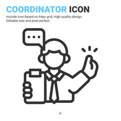 Coordinator icon vector with outline style isolated on white background. Vector illustration manager sign symbol icon concept for business, finance, industry, company, apps, web and all project