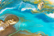 Abstract liquid paints with gold dust texture.