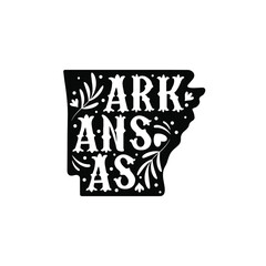 Wall Mural - Arkansas state map with doodle decorative ornaments. For printing on souvenirs and T-shirts