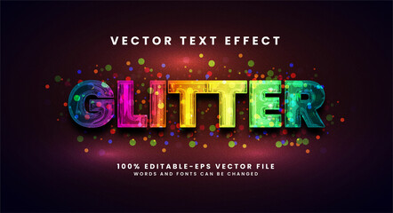 glitter 3d text effect. editable text style effect with sparkling particle concept.