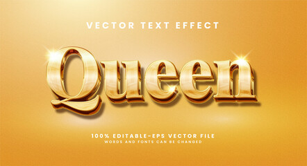 Wall Mural - Queen text effect. Editable text style effect with gold color theme.