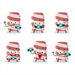 Poster - Photographer profession emoticon with red marshmallow twist cartoon character