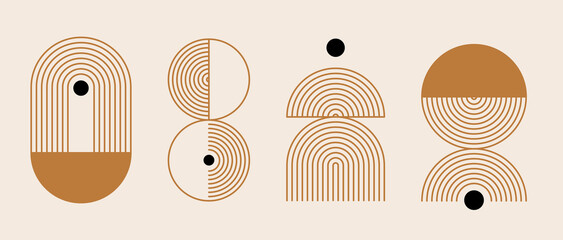 Aufkleber - Vector minimal geometric illustrations set - trendy abstract aesthetic linear compositions, prints, frames and graphic design elements