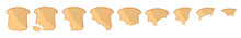 Toasted White Bread Pieces, Whole And Bitten Bread Piece. Bakery Product In Cartoon Style.  Vector Illustration Isolated On A White Background. 