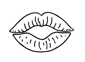 Sexy plump lips kiss isolated line art. Lips line Icon in trendy style isolated on white background. Mouth symbol for your web site design, logo, app, UI. Vector illustration, Hand drawn illustration