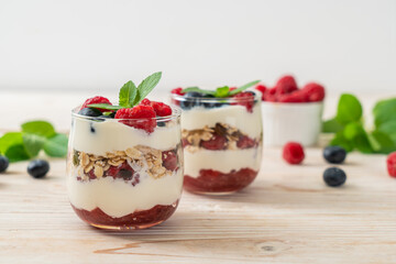 Wall Mural - homemade raspberry and blueberry with yogurt and granola