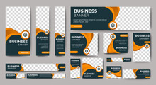 Business Banner Design Web Template Set, Horizontal Header Web Banner. Modern Gradient Black Cover Header Background For Website Design, Social Media Cover Ads Banner, Flyer, Invitation Card