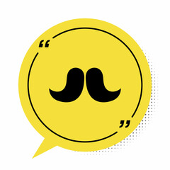 Sticker - Black Mustache icon isolated on white background. Barbershop symbol. Facial hair style. Yellow speech bubble symbol. Vector