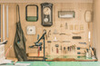 Working space and tools for leather craftsmen.	
