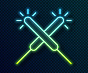 Sticker - Glowing neon line Sparkler firework icon isolated on black background. Festive Christmas sparkler candle lights. Merry Christmas and Happy New Year. Vector