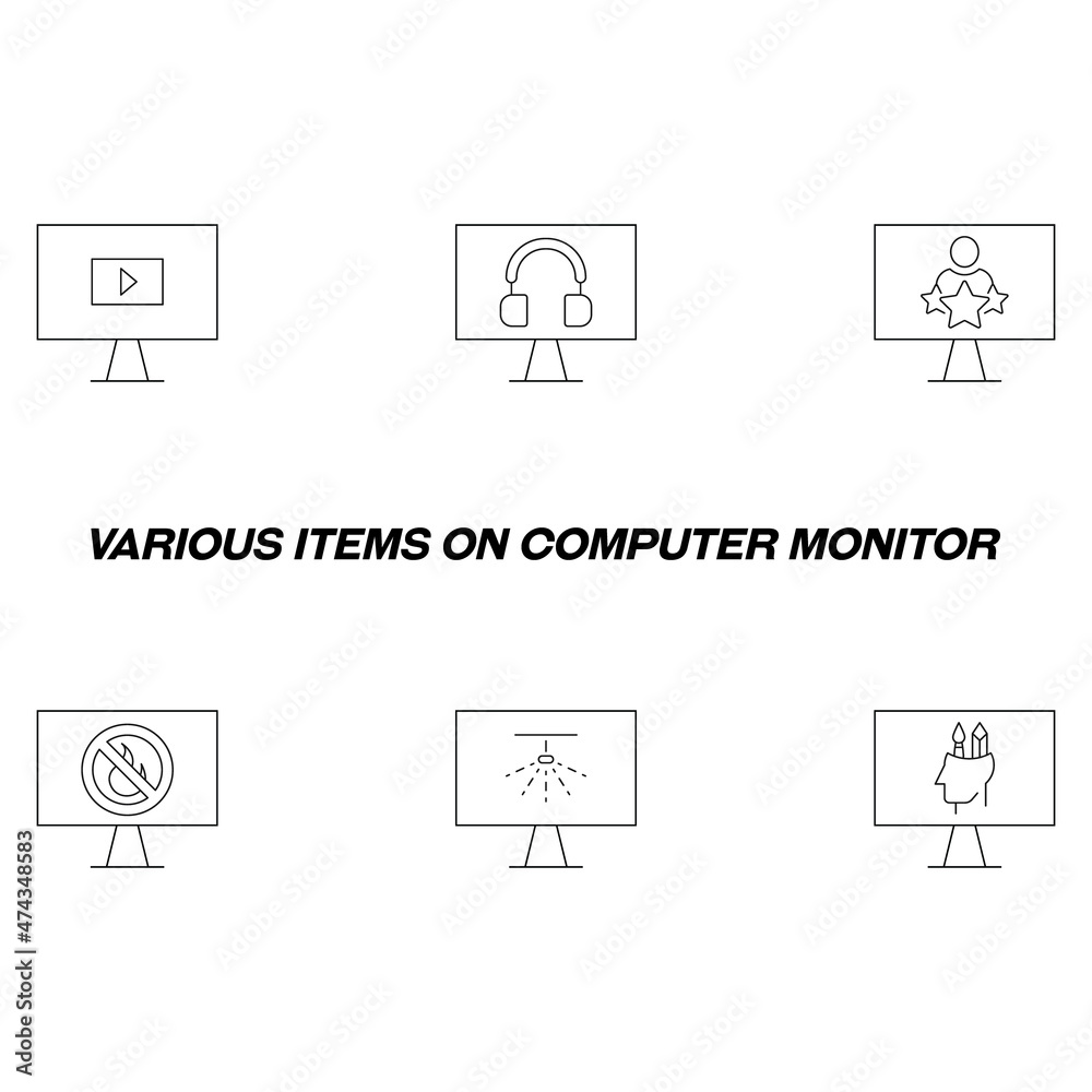 Identification Sign For Computer Monitor Monitors and computer screen concept. Modern symbols in flat style ...