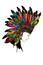 Beautiful Lady Head Wearing American Native Indian Head Dress