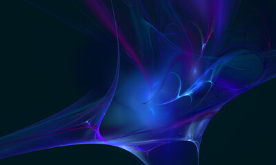 Wall Mural - Magic blue violet dynamic 3d flame in deep dark space. Fluid substance with stains and glow on black. Creative artistic mesmerizing object. Great as background, cover, design element for electronics. 