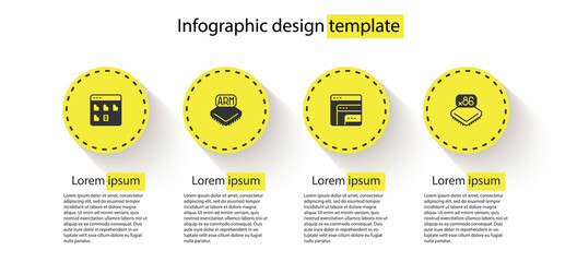 Set Browser files, Processor, Software and with microcircuits CPU. Business infographic template. Vector
