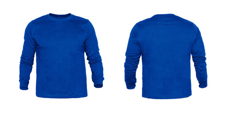 Wall Mural - blank long sleeve t shirts color blue on invisible mannequin template front and back view on white b