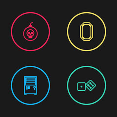 Poster - Set line Computer, Game dice, Poker table and Bomb ready to explode icon. Vector