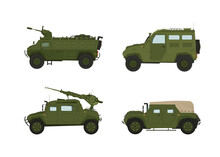 Personal Carrier Vehicle Transport In Military War Set Collection. Vector Illustration