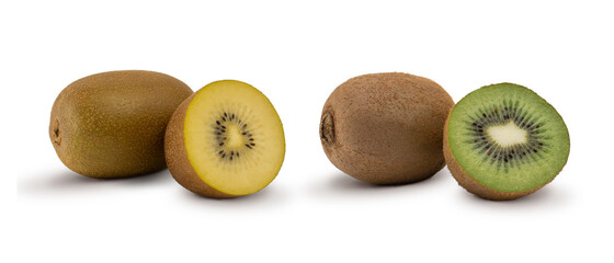 Wall Mural - Yellow kand green kiwi fruit isolated on white background. BIO fruits.