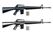 © ledokol.ua - M16 assault rifle or machine gun and ammo cartridges, monochrome black and white and color vector illustration.