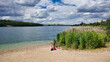 Strand an Kulkwitzer See, Leipzig, Sachsen,  Wolken Himmel, Wasser, Baum, Herbst, Sommer