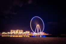 Beautiful Night View Of The Ain Dubai, The World's Largest Ferris Wheel On Bluewaters Island At The Dubai Marina District, Dubai, UAE