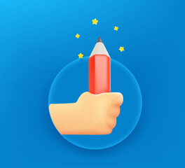 Poster - Man with pencil in a hand. 3d vector illustration