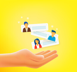 Aufkleber - Human hand with chat bubbles. Web communication concept. 3d style vector banner with copy space