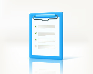 Poster - Clipboard with contract papers on a floor. 3d vector illustration