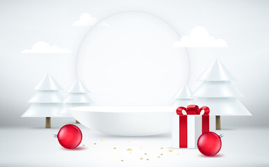 Aufkleber - Christmas composition with frame and different holiday accessories. 3d vector banner with copy space
