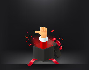 Aufkleber - Santa Claus making thumb up from the gift box. 3d vector illustration