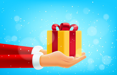 Aufkleber - Santa Claus donating with care the gift box. 3d vector illustration