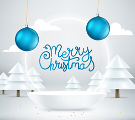 Aufkleber - Christmas composition with frame lettering inscription. Christmas mockup. 3d vector banner with copy space