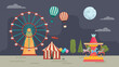 © Rupa Rasa - Amusement Carnaval Night Park Circus Tent Fair Vector Background Illustration