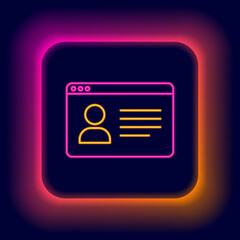 Poster - Glowing neon line Online class icon isolated on black background. Online education concept. Colorful outline concept. Vector