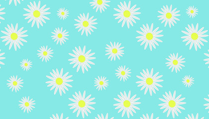 Wall Mural - abstract beautiful daisy yellow white flower blossom botanical floral seamless pattern nature bright blue sea wide background wallpaper vector illustration