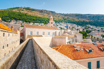 Wall Mural - Ancient stone wall of Dubrovnik Old Town, stunning fortification system. The world famous and most visited historic city of Croatia, UNESCO World Heritage site