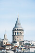 Vertical photograph of Galata Tower taken from afar. Istanbul's historical Galata Tower.