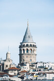 Fototapeta  - Vertical photograph of Galata Tower taken from afar. Istanbul's historical Galata Tower.