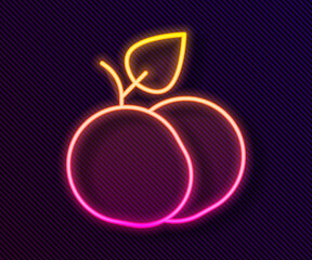 Poster - Glowing neon line Mango fruit icon isolated on black background. Vector