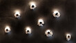 Bullet holes in metal. Concept, use of firearms.
