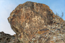 Uzbekistan, Rock Carvings On A Rock In The Naratau Mountains Near The Village Of Asraf