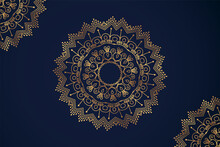 Decoration Arab-style Mandala Pattern On A Blue Background. Luxurious Golden Mandala Vector. Luxurious Mandala Ornament Background With Golden Pattern. Luxury Decoration Mandala.