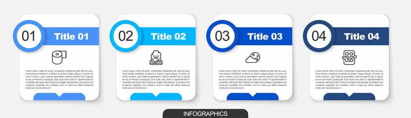 Poster - Set line Toilet paper roll, Tombstone with RIP written, Moon and stars and Chocolate bar. Business infographic template. Vector