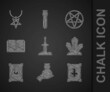 © Vadim - Set Sword in the stone, Bottle with potion, Ancient magic book, Magic, Pentagram circle and necklace icon. Vector