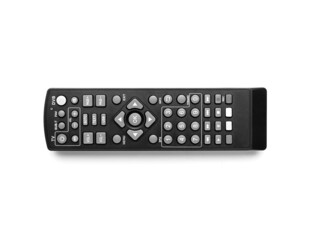 Black TV remote controller on white background