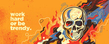 Graffiti Style Colorful Background Design With Human Skull And Splashes. Vector Illustration.