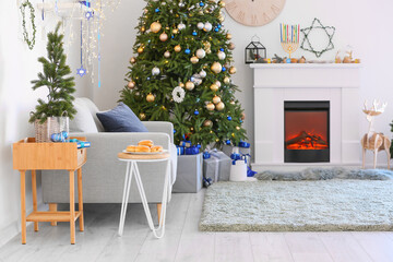 Stylish interior of room decorated for Hanukkah celebration