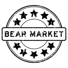 Wall Mural - Grunge black bear market word with star icon round rubber seal stamp on white background